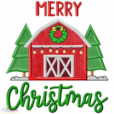 Merry Christmas Barn Farmhouse Applique Design Pattern-1