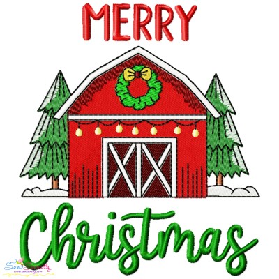 Merry Christmas Barn Farmhouse Embroidery Design Pattern-1