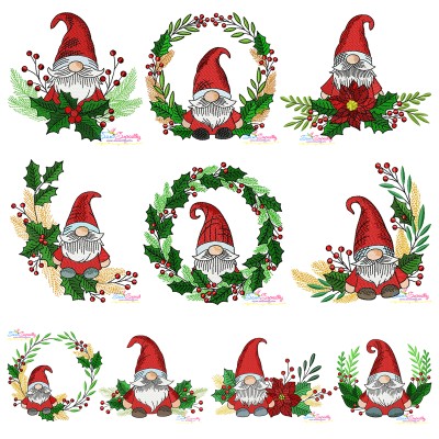 Christmas Gnomes Embroidery Design Bundle-1