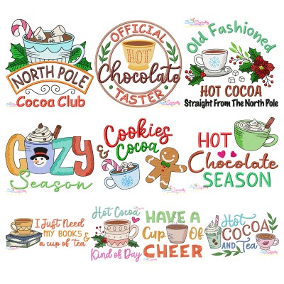 Hot Cocoa And Chocolate Embroidery Design Bundle