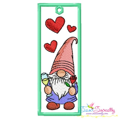 Bookmark Embroidery Design - Valentine Gnome - 6