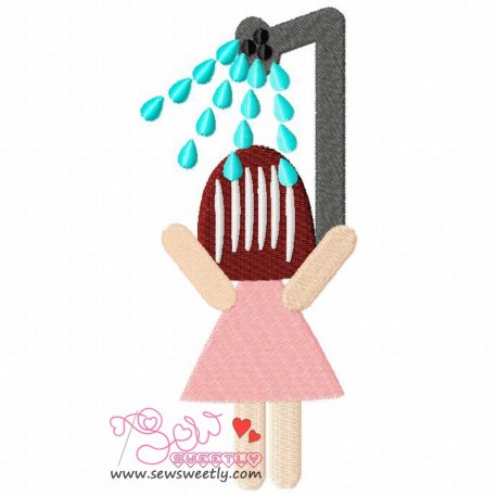 Girl Taking Bath Embroidery Design- 1