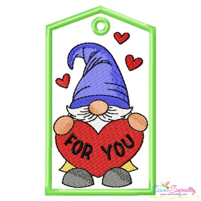 Valentine ITH Tag Embroidery Design - Gnome With Heart