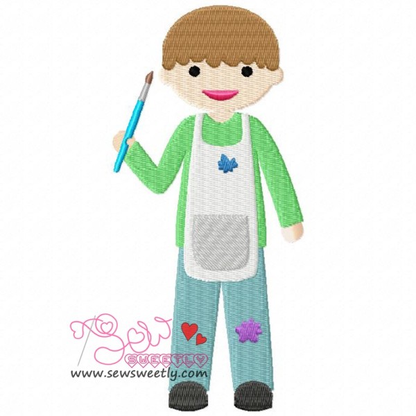 Little Artist Boy Embroidery Design Pattern-1