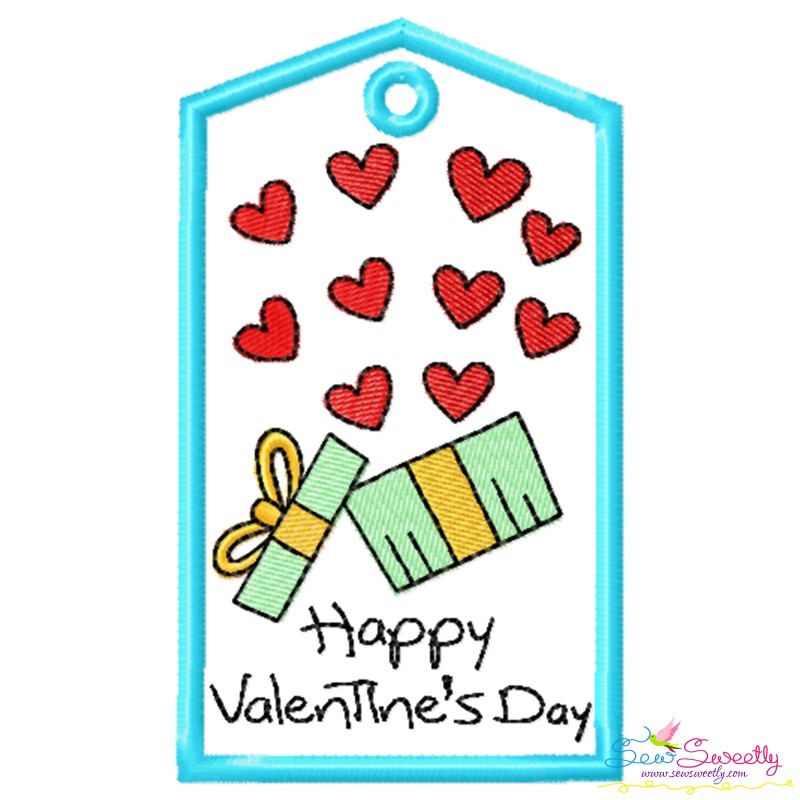 Machine Sewing On Patch Example Valentine ITH Tag Machine Embroidery Design - Happy Valentine's Day