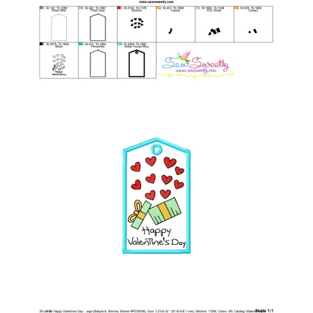 Machine Sewing On Patch Example Valentine ITH Tag Machine Embroidery Design - Happy Valentine's Day
