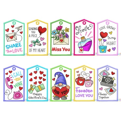 Valentine ITH Tags Embroidery Design Bundle