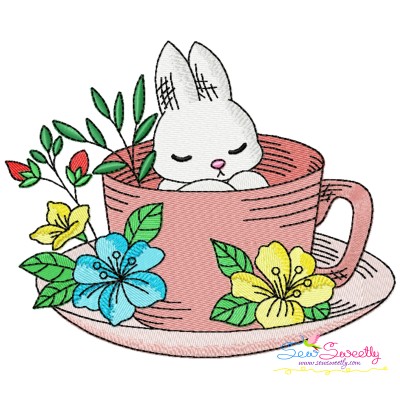 Bunny With Floral Cup - 2 Embroidery Design Pattern