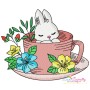 Bunny With Floral Cup - 2 Embroidery Design Pattern