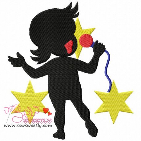 Silhouette Singing Girl Embroidery Design Pattern-1