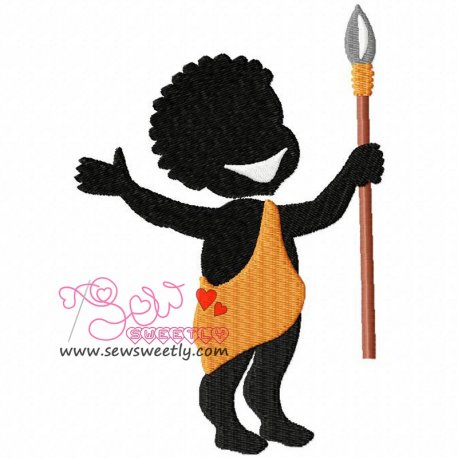Silhouette Villager Boy Embroidery Design Pattern-1
