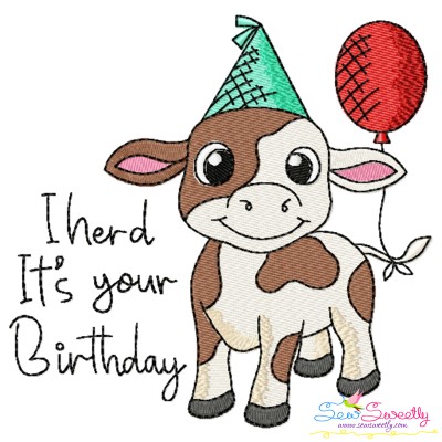 Birthday Baby Animal- Cow Embroidery Design Pattern