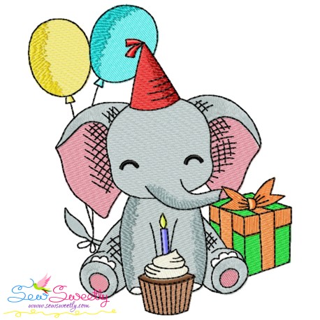 Birthday Baby Animal- Elephant Embroidery Design Pattern