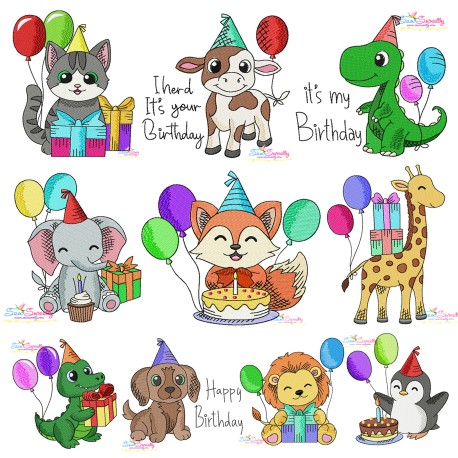 Birthday Baby Animals Embroidery Design Bundle