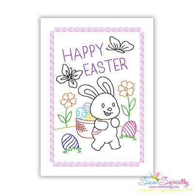 Easter Cardstock Embroidery Design - Happy Easter Bunny Basket