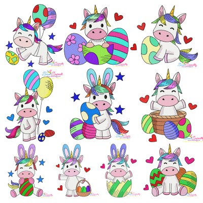 Easter Baby Unicorns Embroidery Design Bundle