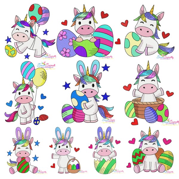 Easter Baby Unicorns Embroidery Design Bundle