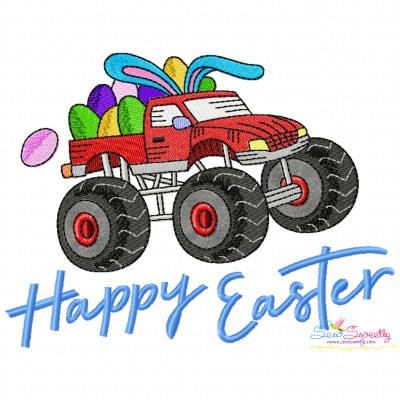 Happy Easter Monster Truck Embroidery Design Pattern