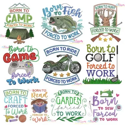 Forced To Work Lettering Embroidery Design Bundle