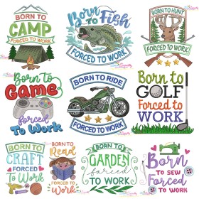 Forced To Work Lettering Embroidery Design Bundle