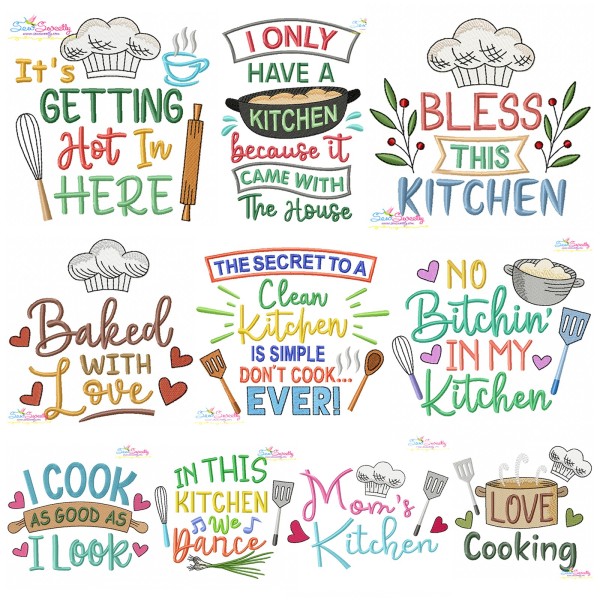 Kitchen Lettering Embroidery Design Bundle