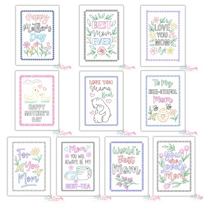 Mother's Day Greeting Cards Cardstock Embroidery Design Bundle