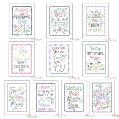 Mother's Day Greeting Cards Cardstock Embroidery Design Bundle