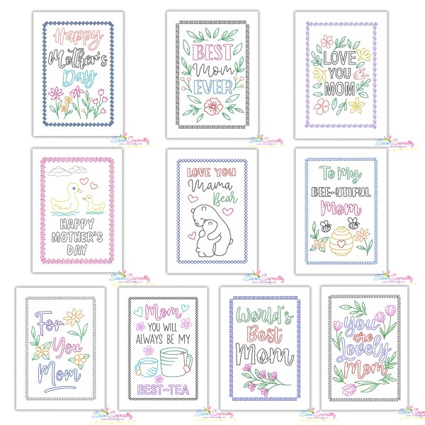 Mother's Day Greeting Cards Cardstock Embroidery Design Bundle