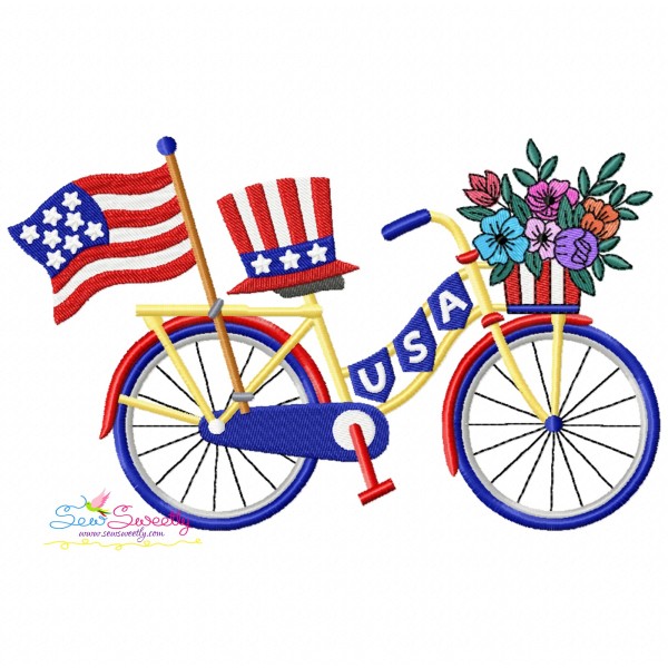 4th of July Bicycle Embroidery Design