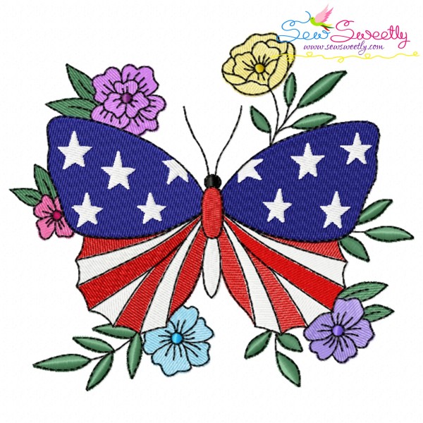 4th of July Butterfly Embroidery Design
