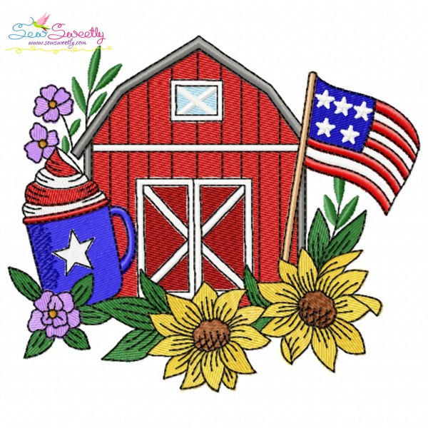 4th of July Red Barn Farm Embroidery Design