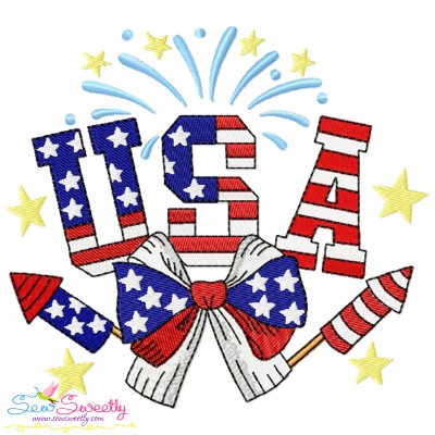 4th of July USA Ribbon Embroidery Design
