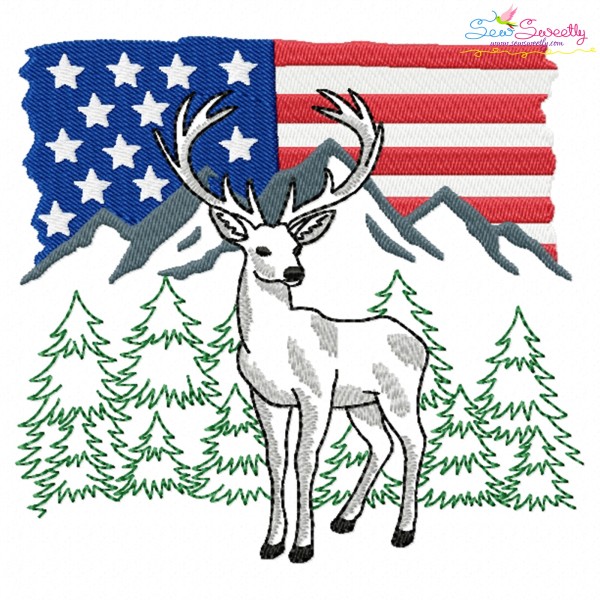 Deer With American Flag-8 Embroidery Design