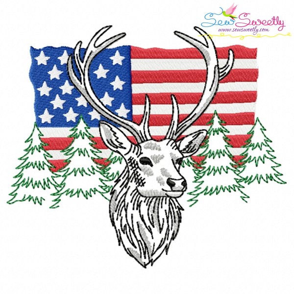 Deer With American Flag-7 Embroidery Design