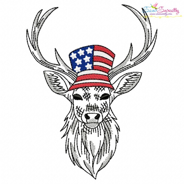 Deer With American Flag-1 Embroidery Design