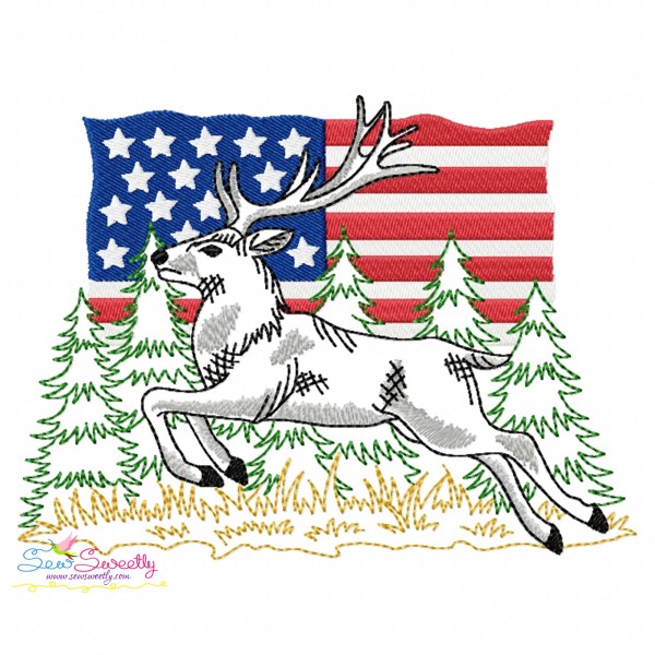 Deer With American Flag-3 Embroidery Design