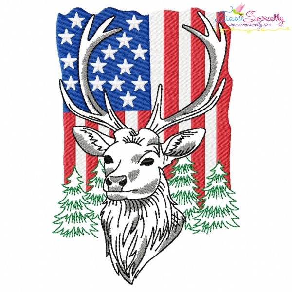 Deer With American Flag-10 Embroidery Design