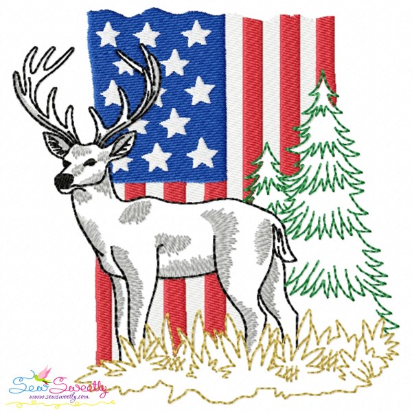 Deer With American Flag-9 Embroidery Design