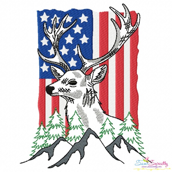 Deer With American Flag-4 Embroidery Design