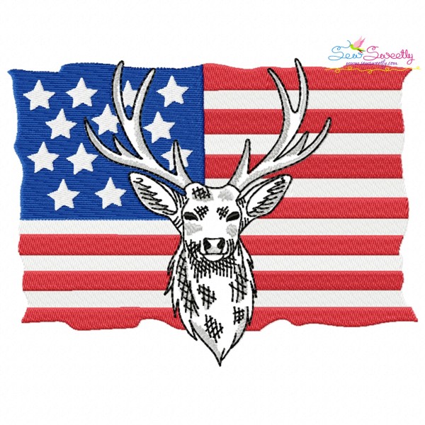 Deer With American Flag-2 Embroidery Design