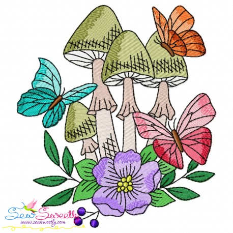 Mushroom And Butterfly-7 Embroidery Design