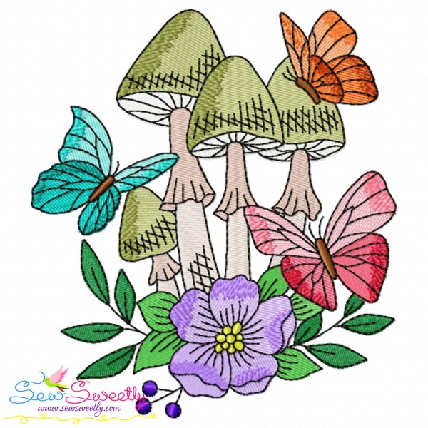 Mushroom And Butterfly-7 Embroidery Design