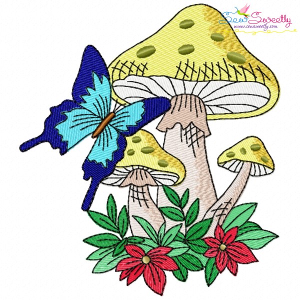 Mushroom And Butterfly-6 Embroidery Design