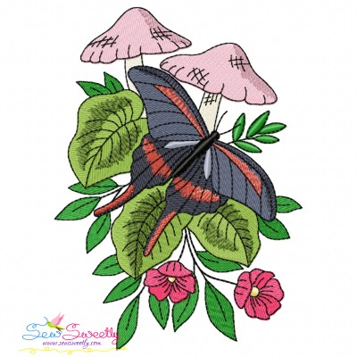 Mushroom And Butterfly-5 Embroidery Design