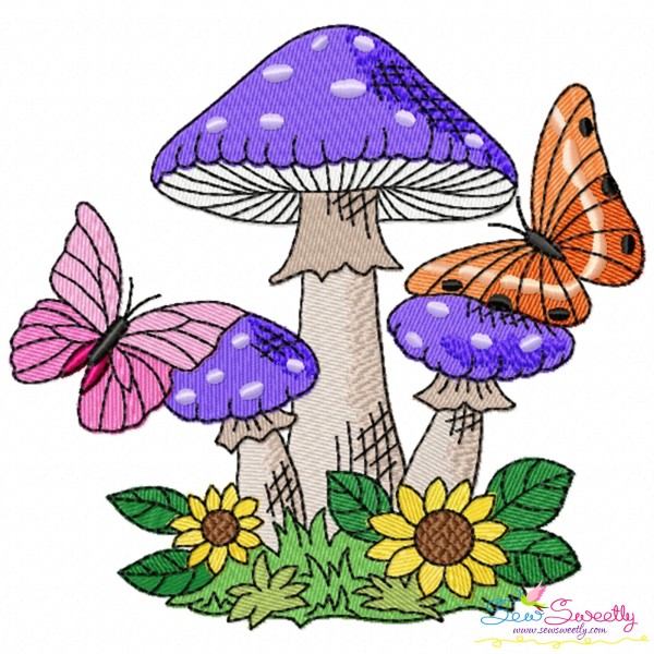 Mushroom And Butterfly-4 Embroidery Design