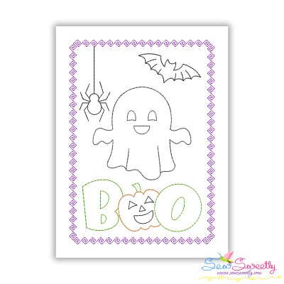 Cute Ghost Boo Halloween Greeting Card Embroidery Design