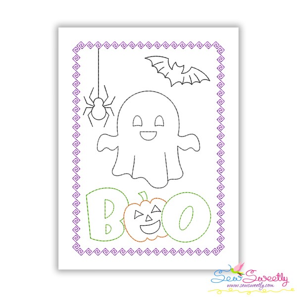 Cute Ghost Boo Halloween Greeting Card Embroidery Design