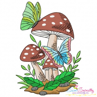 Mushroom And Butterfly-3 Embroidery Design