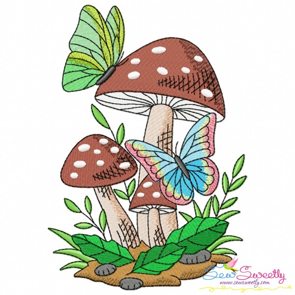 Mushroom And Butterfly-3 Embroidery Design