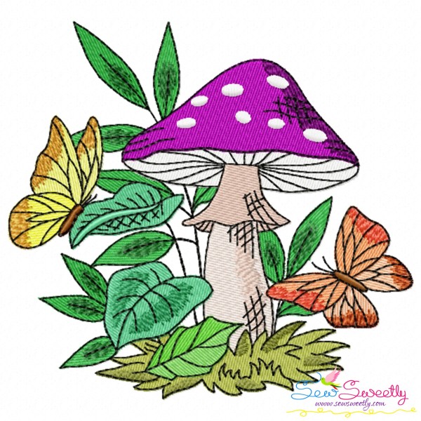 Mushroom And Butterfly-2 Embroidery Design